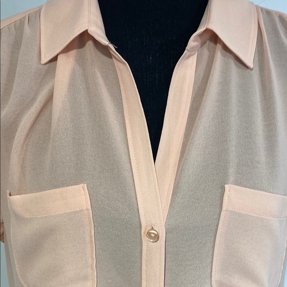 LOFT Blouse Short Sleeve V-Neck Gathered Balletcore Feminine Pink Size Large - Picture 9 of 11